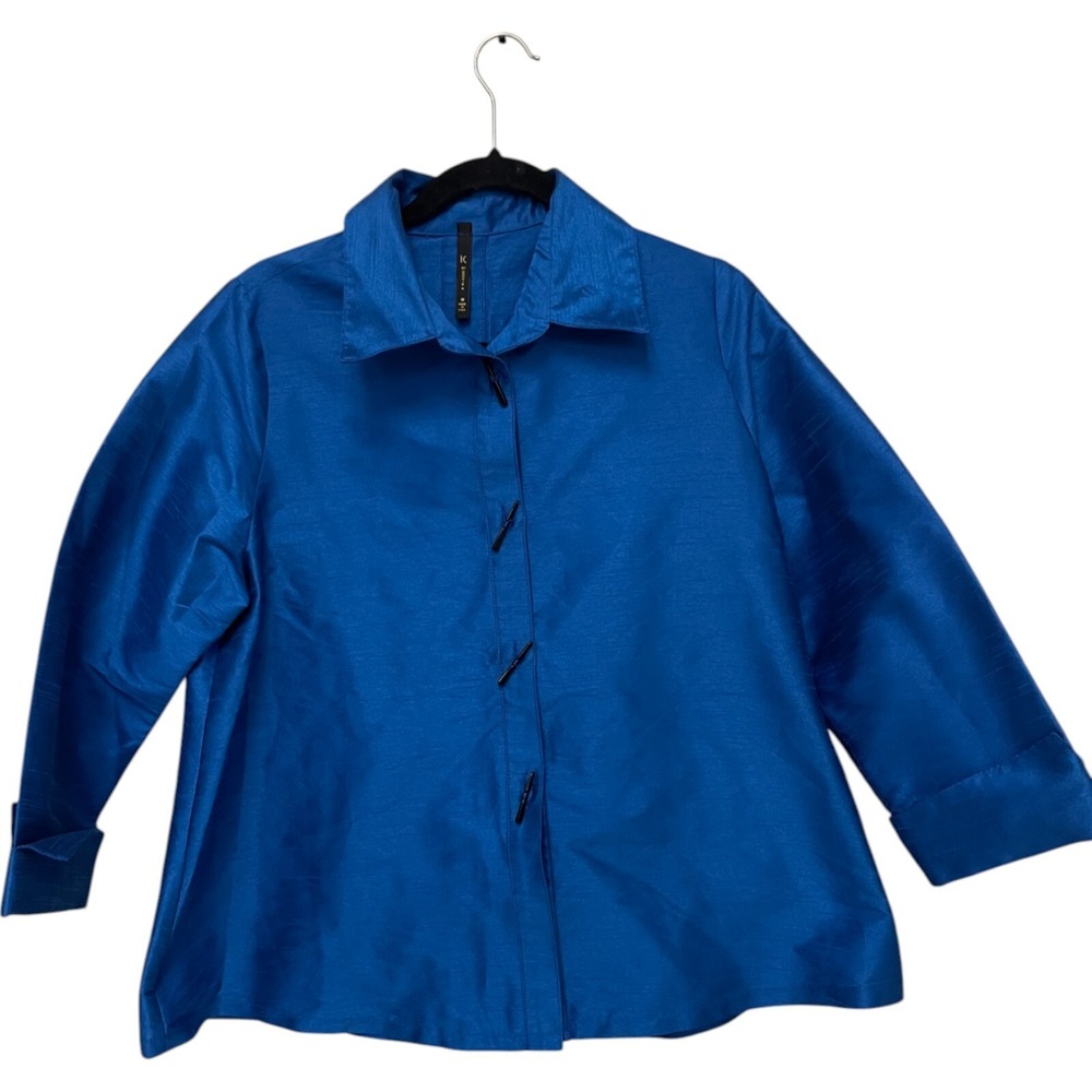 IC‎ By Connie K Blue Collared Artsy Polyester Top Womens Size M Vintage - Picture 2 of 8
